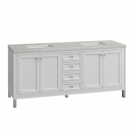 James Martin Vanities Chicago 72in Double Vanity, Glossy White w/ 3 CM Eternal Serena Top 305-V72-GW-3ESR